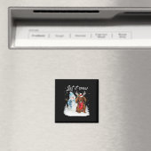 Rode langharige teckel Santa Dog Kerstsneeuw Magneet (Insitu (Vaatwasser))