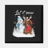 Rode langharige teckel Santa Dog Kerstsneeuw Magneet (Voorkant)