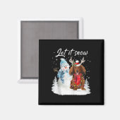 Rode langharige teckel Santa Dog Kerstsneeuw Magneet (Voorkant / Achterkant)