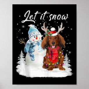 Rode langharige teckel Santa Dog Kerstsneeuw Poster