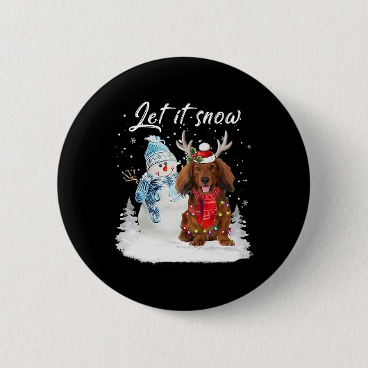Rode langharige teckel Santa Dog Kerstsneeuw Ronde Button 5,7 Cm (Voorkant)