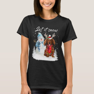 Rode langharige teckel Santa Dog Kerstsneeuw T-shirt