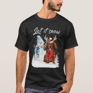 Rode langharige teckel Santa Dog Kerstsneeuw T-shirt