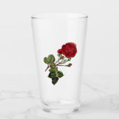 Rode langstelige roos glas (Voorkant)