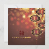 Rode Lantaarns Dubbel Geluk Chinese bruiloft Kaart (Voorkant)