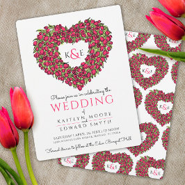 Rode lantaarntulpen die de huwelijksuitnodiging va kaart