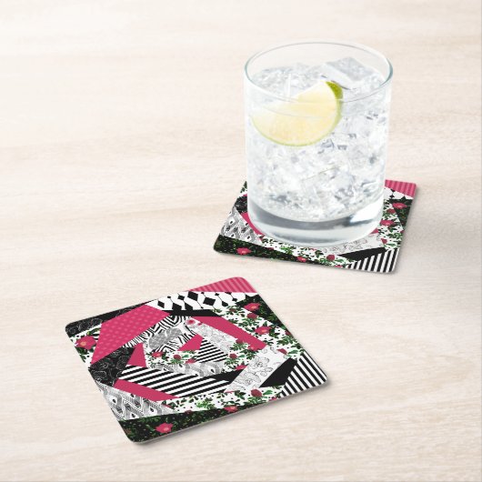 rode lappendeken, populair, lappendeken gooien kus kartonnen onderzetters (Insitu)