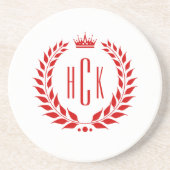 Rode lauwerkrans aangepaste monogram zandsteen onderzetter (Voorkant)