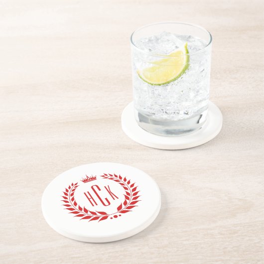 Rode lauwerkrans aangepaste monogram zandsteen onderzetter (Zijkant)