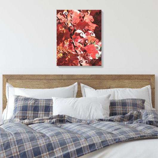 RODE LEAVES CANVAS AFDRUK (Insitu (Slaapkamer))