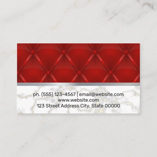 Rode lederen bekleding | marmeren metaalafwerking visitekaartje (Achterkant)