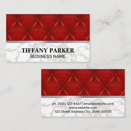 Rode lederen bekleding | marmeren metaalafwerking visitekaartje (Voorkant / Achterkant)