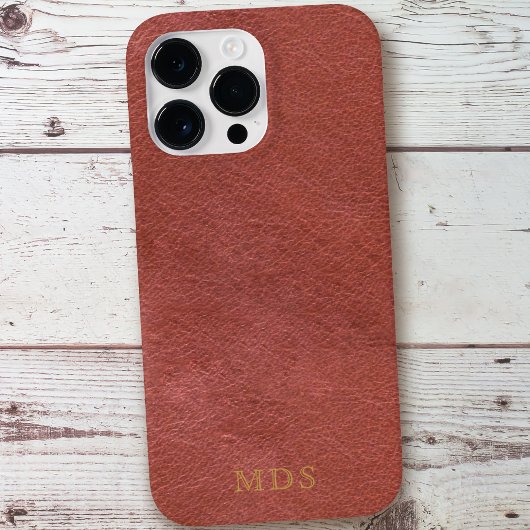 Rode Lederen Look Gouden Monogram Oxblood iPhone C Case-Mate iPhone Case