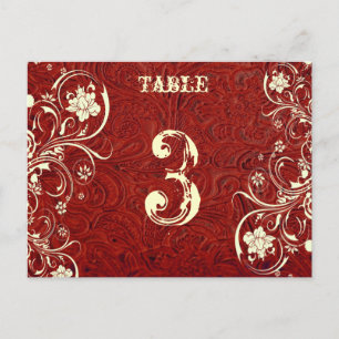 Rode Lederen Tafel Nummer Kaart (Crème, plat)