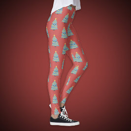 Rode Legging met Kawaii kerstboom