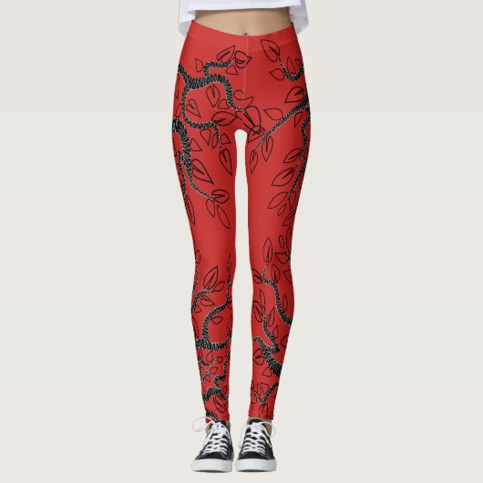 Rode Leggings met Trees Design - Kies Kleur (Voorkant)