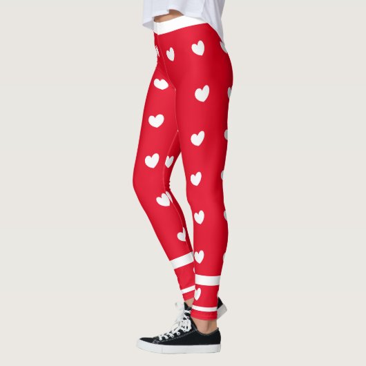 Rode Leggings met witte harten en strepen (Links)