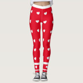 Rode Leggings met witte harten en strepen (Voorkant)