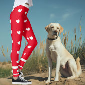 Rode Leggings met witte harten en strepen
