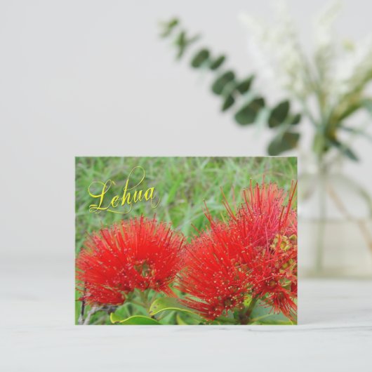 Rode Lehua-bloemen in Maui Briefkaart (Staand voorkant)