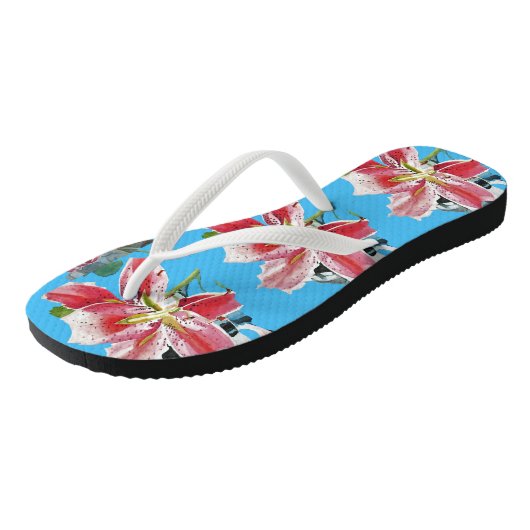 Rode lelie blauwe bloem bloemen dames ondergoed teenslippers (Schuin)