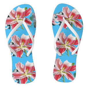 Rode lelie blauwe bloem bloemen dames ondergoed teenslippers