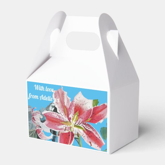 Rode lelie bloem theekrans taart favoriet dozen bedankdoosjes (Voorkant Zijde)