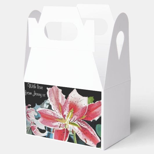 Rode lelie bloem theeparty cake gunstdoos bedankdoosjes (Geopend)