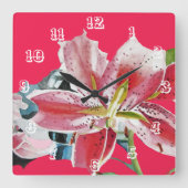 Rode Lelie Lelies Waterverf Bloem Kunst Bloem Vierkante Klok (Voorkant)