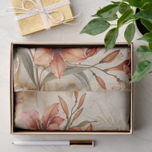 Rode lelies bloemenblad muziek ephemera tissuepapier (Geschenk)