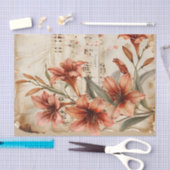 Rode lelies bloemenblad muziek ephemera tissuepapier (Craft)