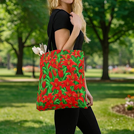 Rode Lelies Tote Tas
