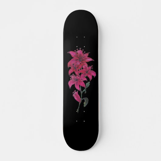 Rode Lelies Waterverf Persoonlijk Skateboard (Voorkant)