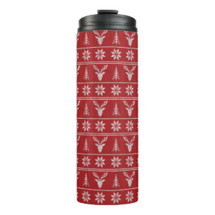 Rode lelijke kersttrui patroon thermosbeker