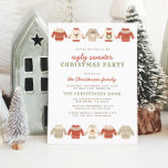 Rode Lelijke Kersttrui Vakantie Party Feestdagenkaart<br><div class="desc">Wat is er beter dan een lelijke trui thema kerst samenzijn? Dit feestelijke ontwerp heeft twee rijen van vijf kersttruien met verschillende design, er zijn chevrons, strepen, herten, sneeuwpoppen, kransen, elfen en meer! De details van uw aangepaste feestjes worden in het midden in een traditionele lay-out weergegeven. Deze kaarten zijn...</div>