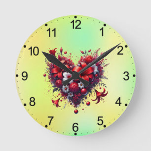 Rode Lente Bloemen Hart-53476 Ronde Klok