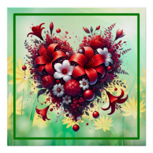 Rode Lente Bloemen Heart-53476 Perfect Poster