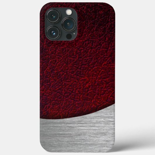 Rode leren en geborsteld stalen print Case-Mate iPhone case (Achterkant)