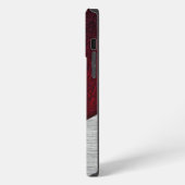 Rode leren en geborsteld stalen print iPhone hoesje (Linkerkant)