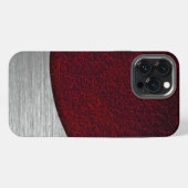 Rode leren en geborsteld stalen print iPhone hoesje (Achterkant horizontaal)