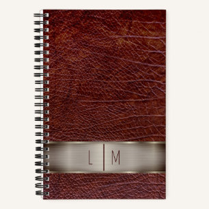 Rode leren monogram notitieboek