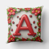 🐞 Rode Letter A met Lieveheersbeestjes Klaprozen Kussen (Achterkant)
