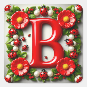 🐞 Rode Letter B Naambord Lieveheersbeestjes Klapr Vierkante Sticker