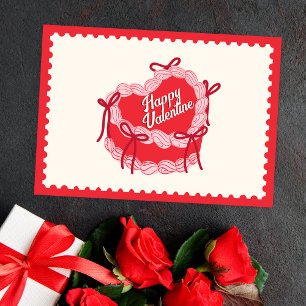 Rode leuke cake hart lint gelukkig valentijnsdag feestdagenkaart