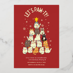 Rode Leuke Kat Kerstmis Folie Uitnodiging