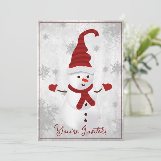 Rode Leuke Sneeuwman Kerstfeest uitnodiging (Staand voorkant)