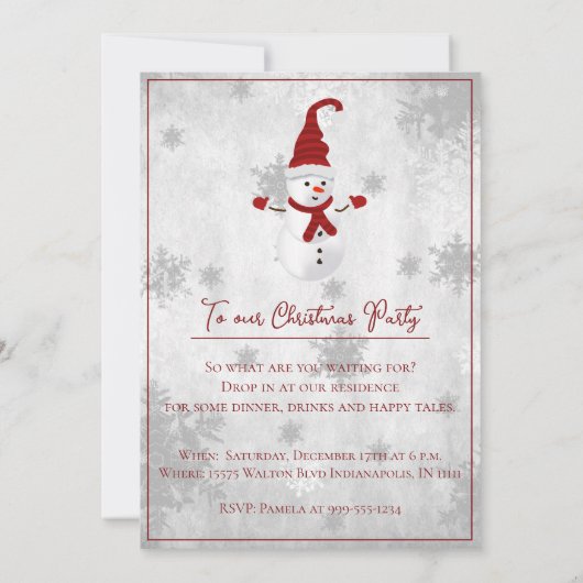 Rode Leuke Sneeuwman Kerstfeest uitnodiging (Achterkant)