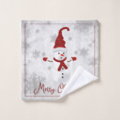 Rode Leuke Sneeuwman Vakantie Handdoek Set (Wasdoekje)