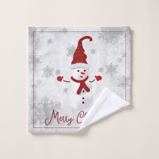 Rode Leuke Sneeuwman Vakantie Handdoek Set (Wasdoekje)