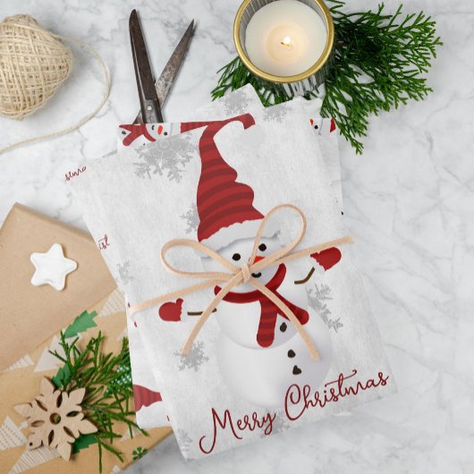 Rode Leuke Sneeuwman Wrapping Papier Bladen Inpakpapier Vel